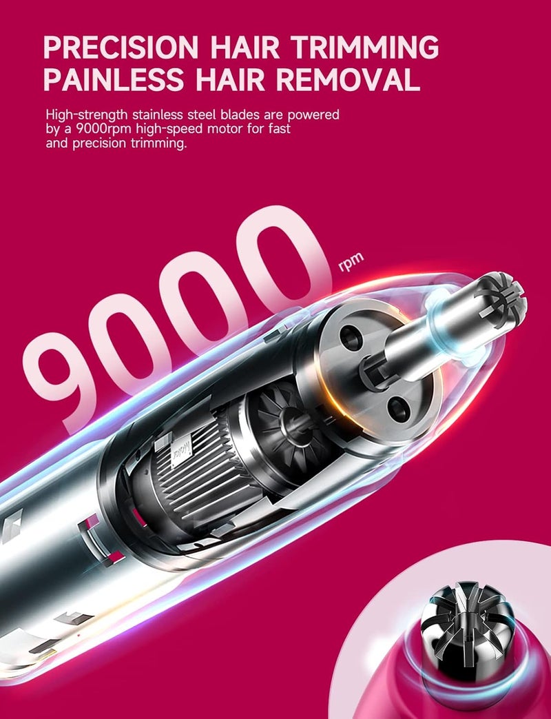 ZORAMI Rechargeable Ear and Nose Hair Trimmer - 2025 Professional Painless Eyebrow & Facial Hair Trimmer for Men Women, Powerful Motor and Dual-Edge Blades for Smoother Cutting Magenta - Image 4